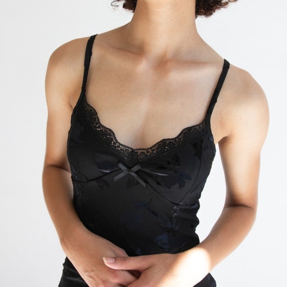 Madden Girl Tops - Madden Girl Black Velvet Babydoll Cami Lace Floral Y2K Whimsigoth Romantic XL